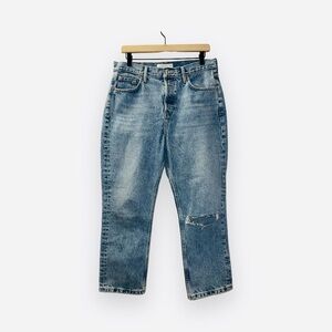 Topshop Light Wash Denim High Rise Button Fly Straight Leg Mom Jean size 30